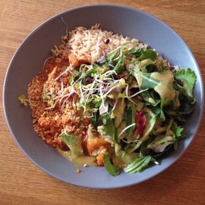 Not exactly sure what this dish is called but it was very good. It contains of sweet potatoes, sprouts, rice, leaves and much more.  at Gratitude Restaurant in Munich