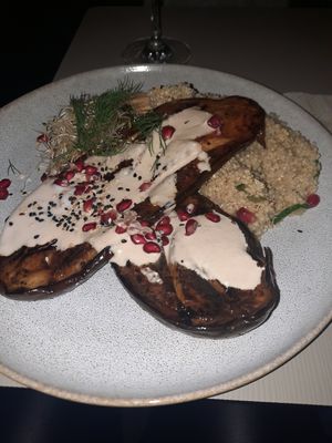 Grilled eggplant at Gratitude Restaurant in Munich