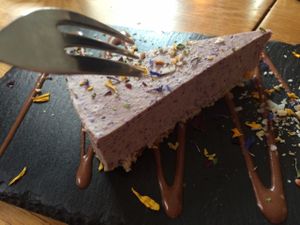 blueberry cheesecake - mine! :) at Gratitude Restaurant in Munich