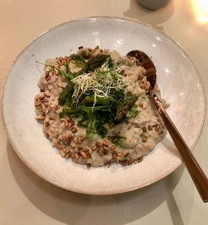 Grüner Spargel-Fenchel Risotto   at Gratitude Restaurant in Munich