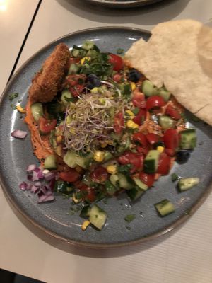 This was grilled avocado and tempeh in a delicious dressing    at Gratitude Restaurant in Munich