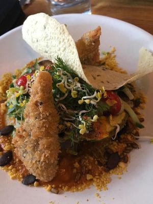 Grilled Avocado and Tempeh at Gratitude Restaurant in Munich