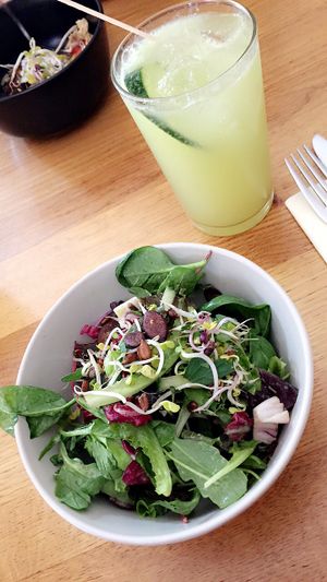 homemade lemonade + side salad at Gratitude Restaurant in Munich