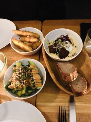 Different starters at Gratitude Restaurant in Munich