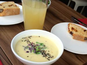 Soup of the lunch menu at Gratitude Restaurant in Munich