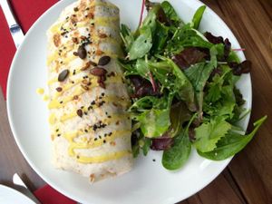 Burrito filled with rice, avo, and loads of other yummy stuff.  at Gratitude Restaurant in Munich