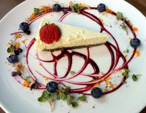 Raw cheesecake - super yummy, but with 5.50 Euro quite pricy for the size.  at Gratitude Restaurant in Munich