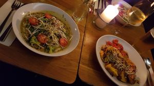 Laksa and hummus at Gratitude Restaurant in Munich