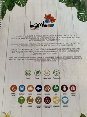 Menu  at Bamboo  in Salou