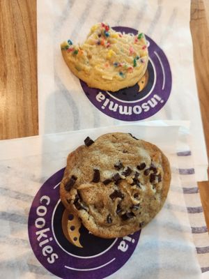 Vegan birthday cake and chocolate chip cookies at Insomnia Cookies in Arlington