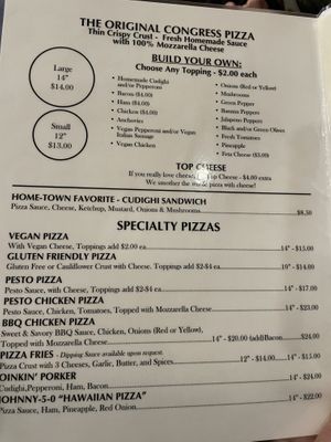Menu  at Congress Pizza in Ishpeming