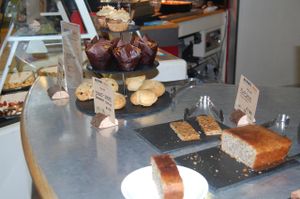 Vegan Lemon and Poppy seed cake and other cakes and desserts. at Natura Cafe in South East London