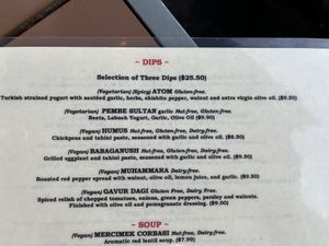 Menu  at Mezè in Washington