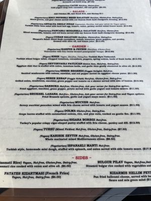 Menu  at Mezè in Washington