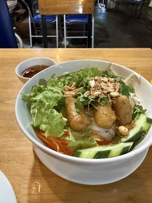 Fried spring roll noodle salad  at Eros Vegan Restaurant (Veggie Saigon) in Da Nang