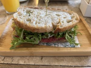 Avocado and beet hummus sandwich  at Botanica Bistrô - Botafogo in Rio De Janeiro