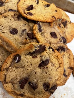 Chewy, chocolatey, chocolate chip (vegan) cookies at Umami Pizza & Fusion in Dennis