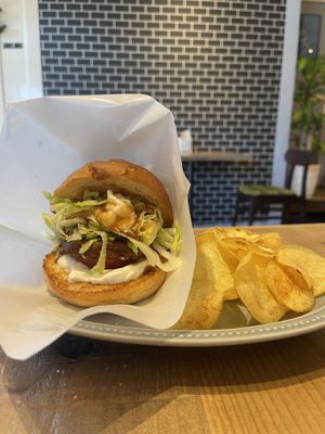 Vegan Teriyaki Luna Burger w/ potato chips  at Luna Burger  in Kamakura