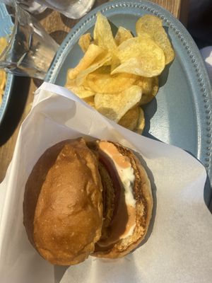 Massaman curry burger and house-made potato chips  at Luna Burger  in Kamakura