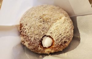 Vegan freshly-fried Hase Bread, stuffed with a generous amount of soy whipped cream. Hot on outside, cold on inside. Amazing, truly! at Luna Burger  in Kamakura