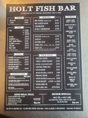 Menu - Summer 2025 at Holt Fish Bar in Holt
