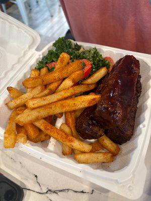 Ribs , old bay fries, and garlic kale salad  at Dodah's Kitchen in Waldorf
