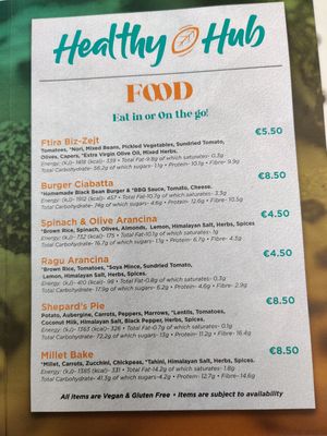 Food menu at Anurakti Healthy Hub - Qawra in St Pauls Bay