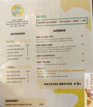 Menu at Mopa Döner   in Paris