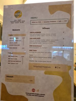 Menu at Mopa Döner   in Paris