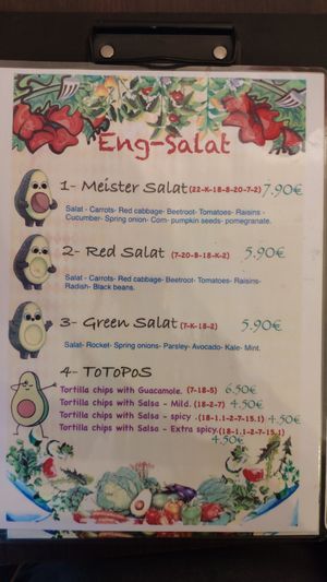 Salad menu at Taco Meister in Berlin