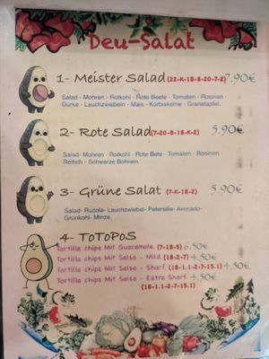 Menu - Salads and tortillas at Taco Meister in Berlin
