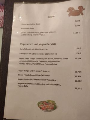 Speisekarte vegan at Moni's Hexenhäuschen in Braunlage