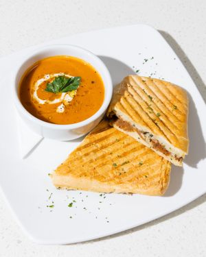 Grilled Hyam & Chz w/ soup at Fortune in Portland