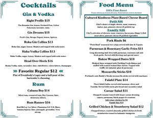 New menu as of 8/15/23  at Fortune in Portland