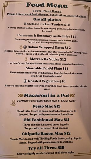 Menu  at Fortune in Portland
