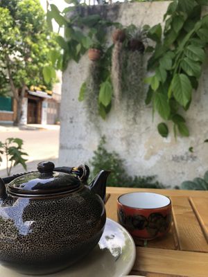 Enjoying tea outside  at Phyto Bistro in Nha Trang