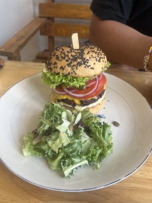 The homeade burger with cheese saus  at Phyto Bistro in Nha Trang