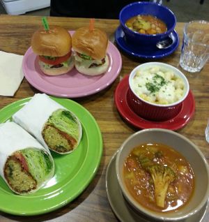 Only the cheesy potatoes are vegeterian, all the rest can be vegan =) at Jack's Bean in Seoul