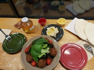 Hummus, falafel and salad set at Jack's Bean in Seoul