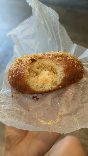 Inside of the caramel cream donut, yum! at Sunday Vegan in Tokyo