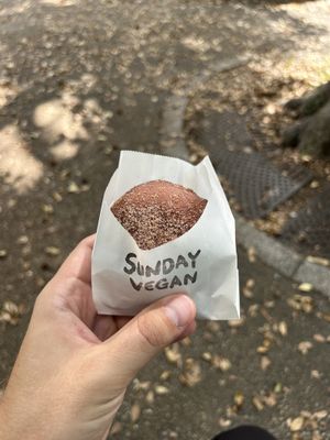 Donut with chocolate cream inside  at Sunday Vegan in Tokyo