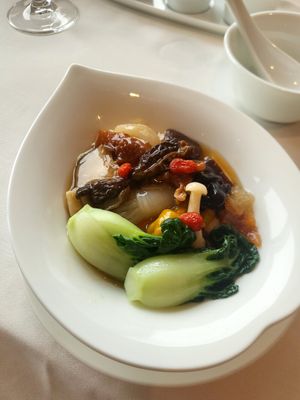 Braised tofu with morel mushrooms at Lung King Heen in Hong Kong Island