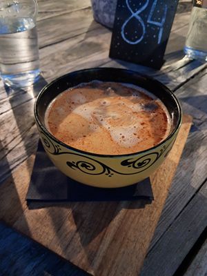 The coconut-mushroom soup was great, thai flavoured, warming and  spicy at Valhalla Wine & Coffee, kafejnīca in Liepaja