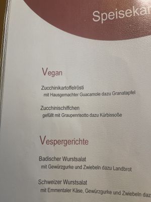 Vegan menu  at Mainaublick in Uhldingen-muehlhofen