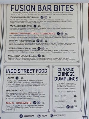 Menu white circle is vegan at Klub Kembali in 