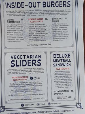 Menu white circle is vegan at Klub Kembali in 
