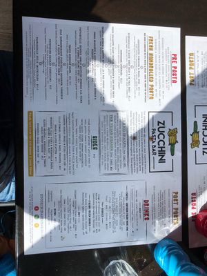 Menu March 2024  at Zucchini Pasta Bar in Newcastle Upon Tyne