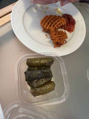 Dolmas and sweet potato fries  at Hummus Republic in Alameda