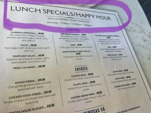 Lunch/Happy Hour  at Mimoza Mediterranean Restaurant in San Diego