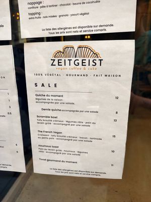 Menu at ZEITGEIST Café in Lyon